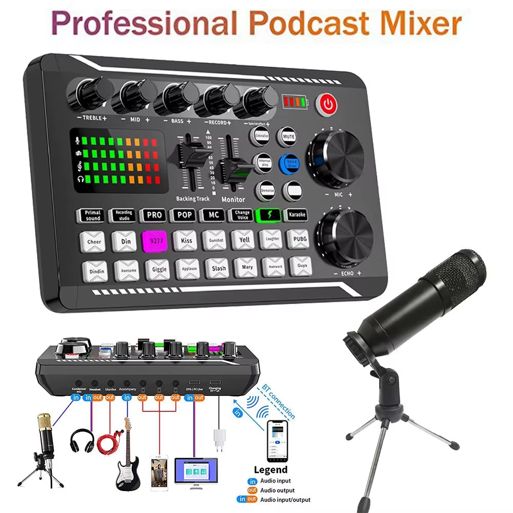 F998 Pro Audio Mixer & Sound Card Kit - Ultimate Microphone Mixer for PC & Phone Recording