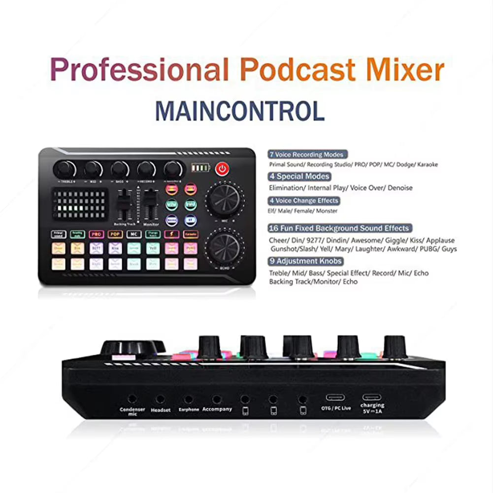 F998 Pro Audio Mixer & Sound Card Kit - Ultimate Microphone Mixer for PC & Phone Recording
