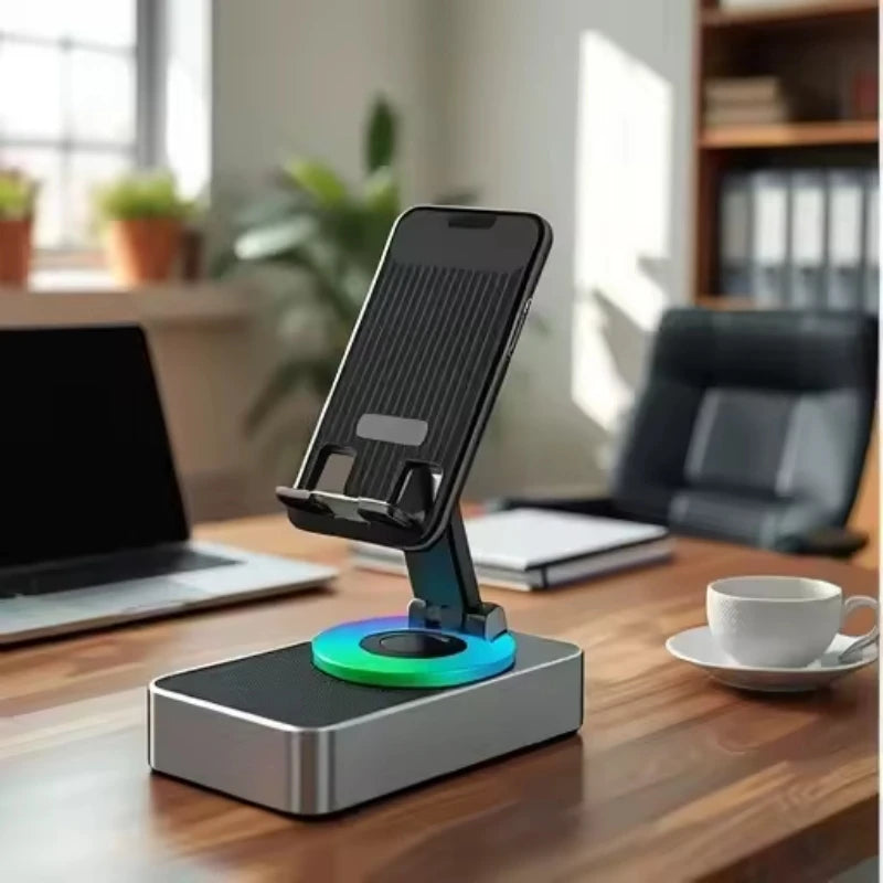 Multi-Functional 3-in-1 Collapsible Bluetooth Speaker & Phone Holder - 360° Rotating Stand & Portable Power Bank for iPad and Mobile Devices