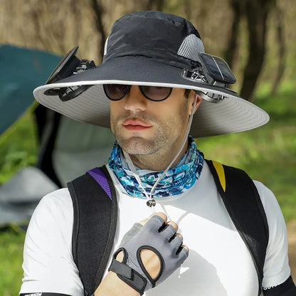 Outdoor Solar-Powered Fan Hat - Wide Brim Sun Protection for Fishing, Hiking & Gardening