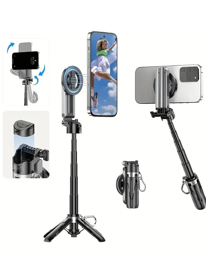 Ultimate 4-In-1 Selfie Stick with Wireless Remote | Dual Magnetic Clip & 360° Rotation for Perfect Shots