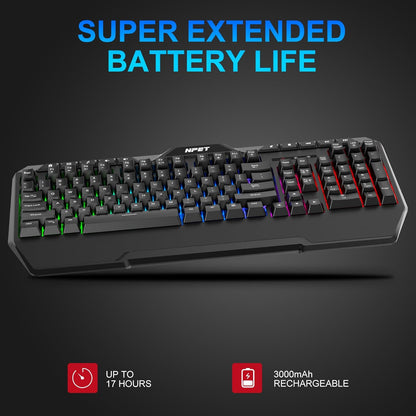 K32 Wireless Gaming Keyboard RGB with Wrist Rest - Long-Lasting Rechargeable Battery - Quick and Quiet Typing - Water Resistant Backlit Wireless Keyboard for PC PS5 PS4 Xbox One Mac - Black