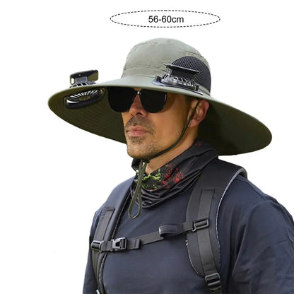Outdoor Solar-Powered Fan Hat - Wide Brim Sun Protection for Fishing, Hiking & Gardening