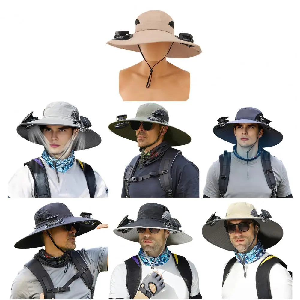 Outdoor Solar-Powered Fan Hat - Wide Brim Sun Protection for Fishing, Hiking & Gardening