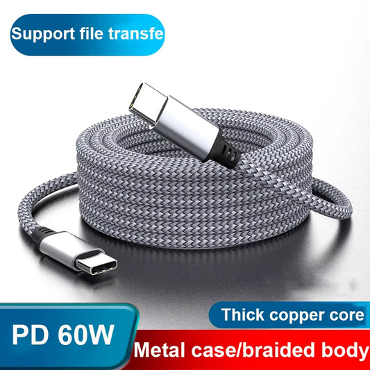 60W Fast Charging Type C to Type C Cable - 1M to 8M PD Extension for iPhone 15, MacBook, Xiaomi, Samsung & More