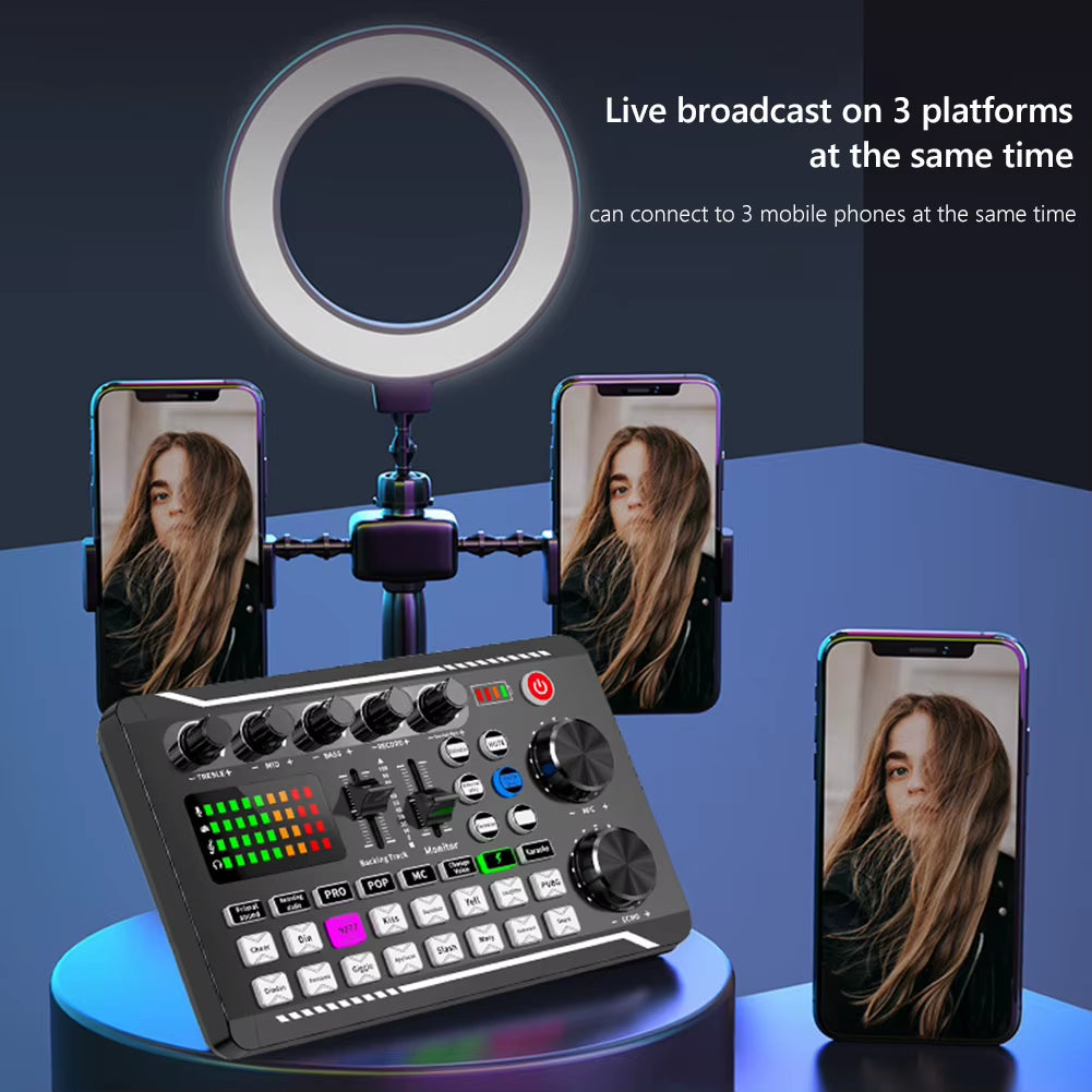 F998 Pro Audio Mixer & Sound Card Kit - Ultimate Microphone Mixer for PC & Phone Recording