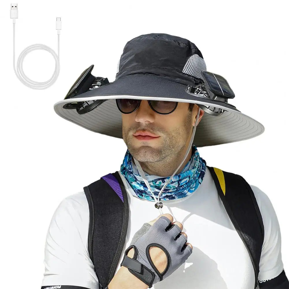 Outdoor Solar-Powered Fan Hat - Wide Brim Sun Protection for Fishing, Hiking & Gardening