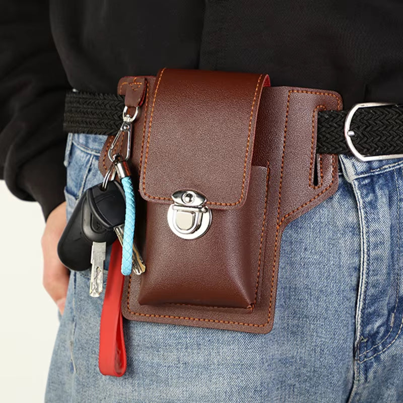 Stylish Vintage Leather Men's Waist Bag - Versatile Phone Pouch & Sport Belt Holster Wallet