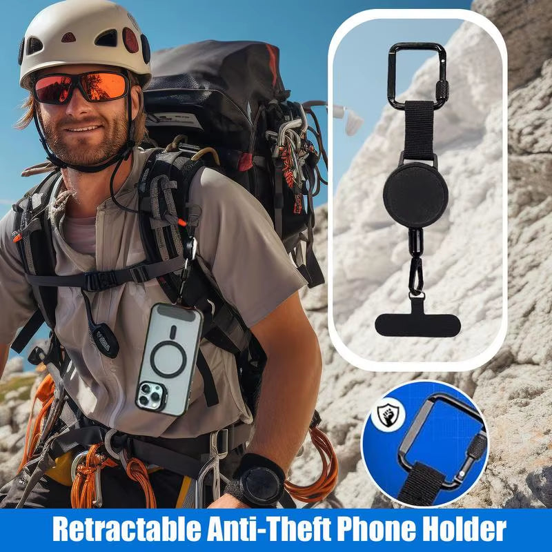 SecureFit Anti-Theft Retractable Phone Lanyard with Carabiner – Perfect for Hiking, Cycling, and Climbing!