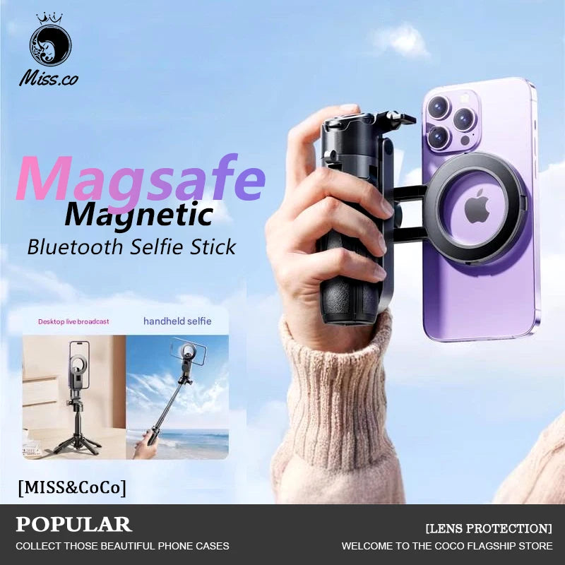 Ultimate 4-In-1 Selfie Stick with Wireless Remote | Dual Magnetic Clip & 360° Rotation for Perfect Shots