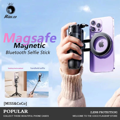 Ultimate 4-In-1 Selfie Stick with Wireless Remote | Dual Magnetic Clip & 360° Rotation for Perfect Shots
