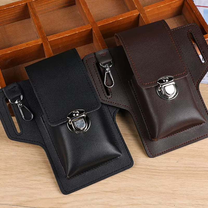 Stylish Vintage Leather Men's Waist Bag - Versatile Phone Pouch & Sport Belt Holster Wallet