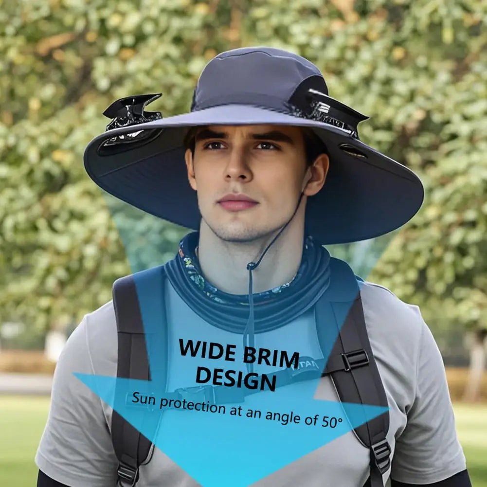 Outdoor Solar-Powered Fan Hat - Wide Brim Sun Protection for Fishing, Hiking & Gardening