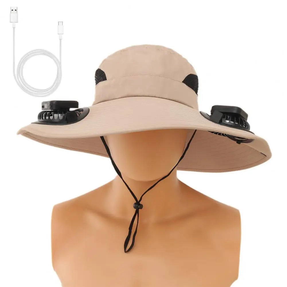 Outdoor Solar-Powered Fan Hat - Wide Brim Sun Protection for Fishing, Hiking & Gardening