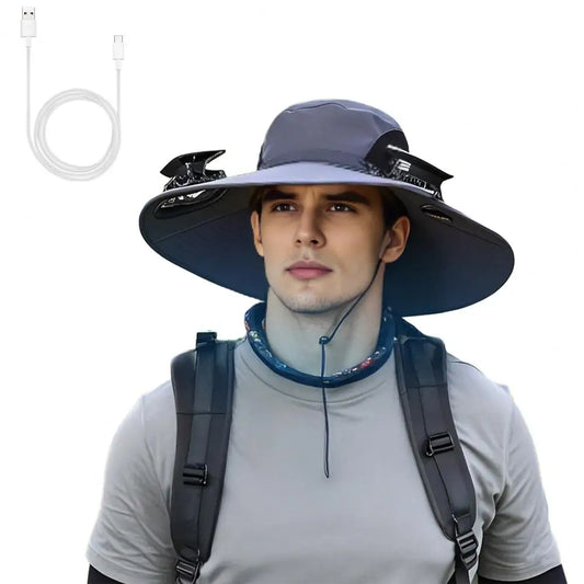 Outdoor Solar-Powered Fan Hat - Wide Brim Sun Protection for Fishing, Hiking & Gardening