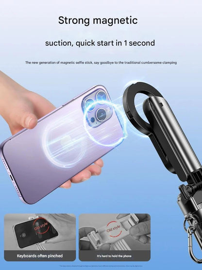 Ultimate 4-In-1 Selfie Stick with Wireless Remote | Dual Magnetic Clip & 360° Rotation for Perfect Shots