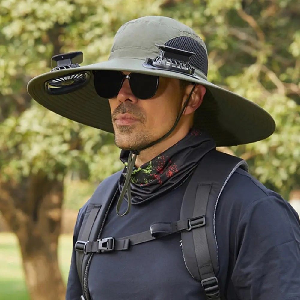 Outdoor Solar-Powered Fan Hat - Wide Brim Sun Protection for Fishing, Hiking & Gardening