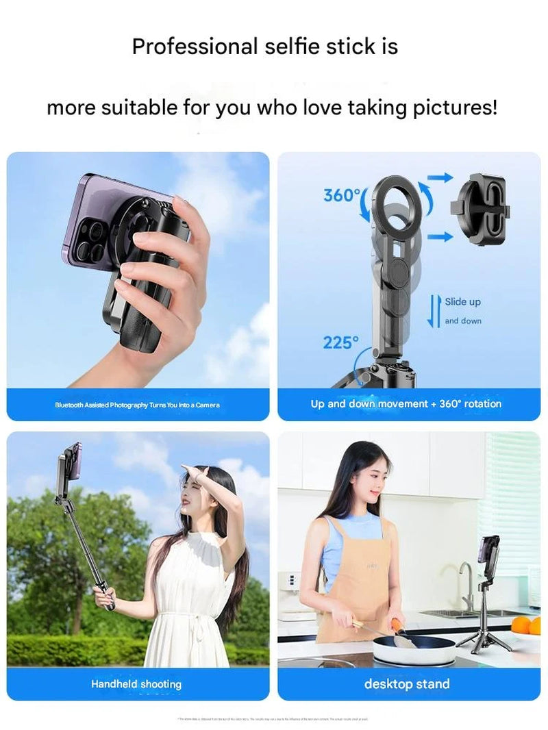 Ultimate 4-In-1 Selfie Stick with Wireless Remote | Dual Magnetic Clip & 360° Rotation for Perfect Shots