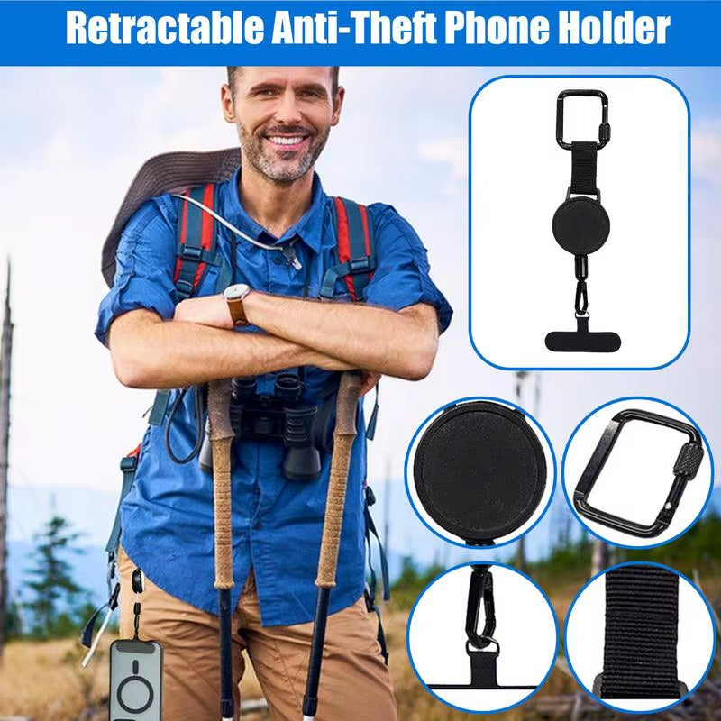 SecureFit Anti-Theft Retractable Phone Lanyard with Carabiner – Perfect for Hiking, Cycling, and Climbing!