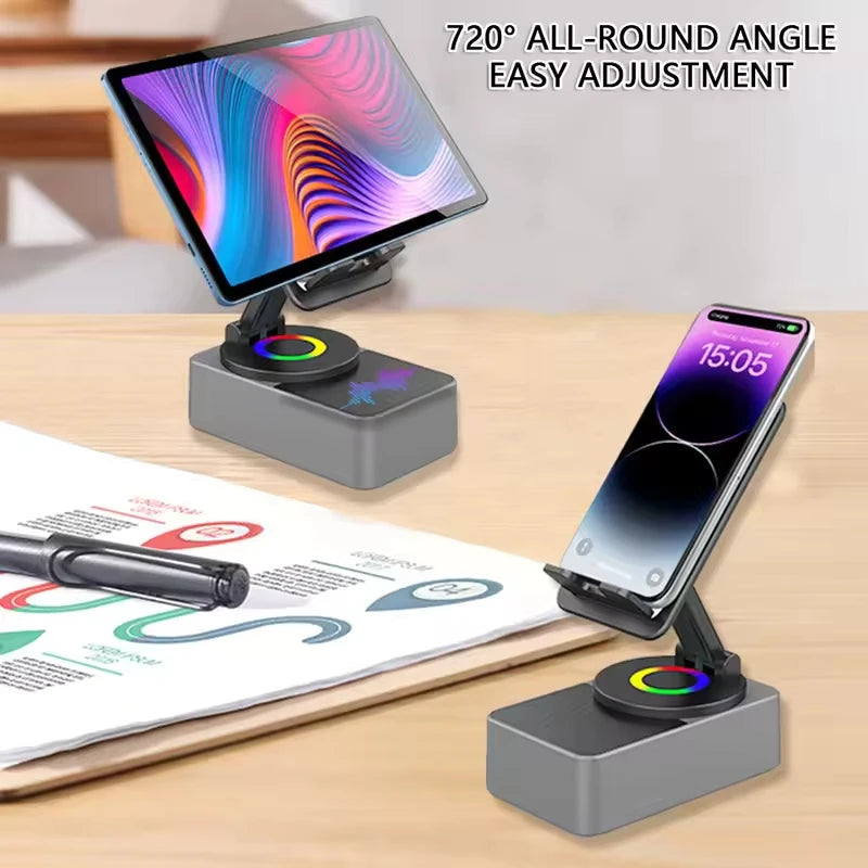 Multi-Functional 3-in-1 Collapsible Bluetooth Speaker & Phone Holder - 360° Rotating Stand & Portable Power Bank for iPad and Mobile Devices